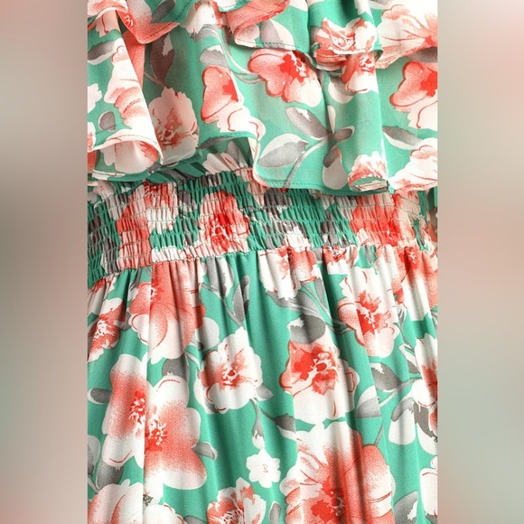 Lulus Chance For Us Green Floral Off-the-Shoulder Ruffled Maxi Dress Size Large. - Picture 15 of 16